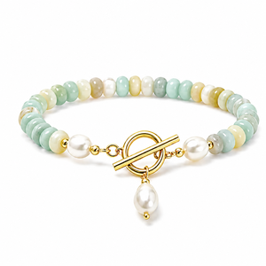 Conjunto de Joyería Boho de Moda: Pulsera y Collar de Perlas de Agua Dulce y Piedras Naturales con Diseño de Hebilla OT, Gargantilla de Amazonita para la Playa - Product Image 5