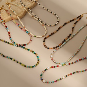 Colorful Beads Waterproof <strong>Boho</strong> Jewelry Beaded Natural Stone <strong>Necklace</strong> Crystal Pearl Bead Choker for Women Girls Gifts - Product Image 4