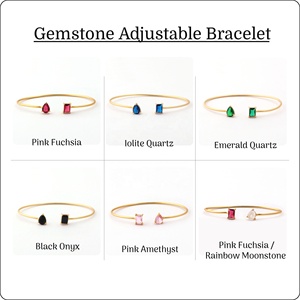 Bracelet manchette empilable réglable en pierre précieuse rose fuchsia délicate, plaqué or, classique, El Joyero India, cadeau de créateur pour elle - Product Image 2
