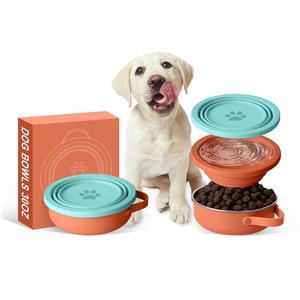 Bol double pliable 2 en 1 pour animaux de compagnie, en silicone souple, pour nourriture et eau, pour chien et chat, pour les voyages en plein air - Product Image 1
