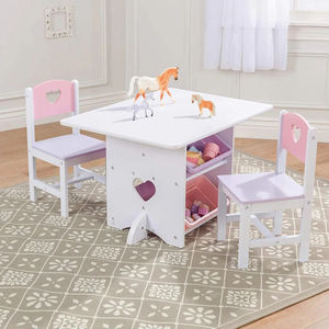 Ensemble table et 2 chaises en bois pour enfants, couleur pastel, avec 4 conteneurs de rangement en plastique, bureau d'activités pour enfants, design en forme de cœur - Product Image 6