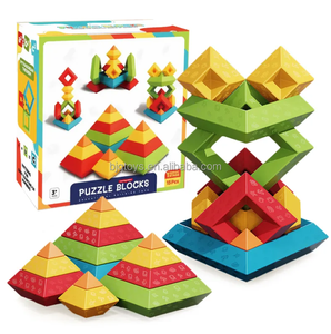 BJQ DIY juegos de bloques de construcción rompecabezas geométrico Arco Iris Torre pirámide apilamiento creativo Unisex juguete educativo para niños 5-7 años - Product Image 1