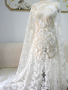 Nuevo Mori blanco bordado tul flor encaje tela cabeza hilo hecho a mano malla FONDO PARA vestido - Product Image 2
