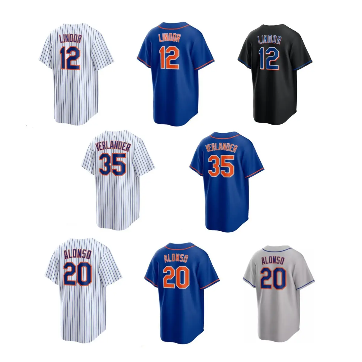 Maillots de baseball pas cher cousus sur le dessus New York 20 Alonso 12 Francisco Lindor 35 Justin Verlander 18 Darryl Strawberry