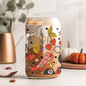 Envoltura UV DTF para latas de vidrio de 16 oz con diseños de tablero de ajedrez, dados y dibujos animados, y pegatinas UV DTF de vaquera del oeste - Product Image 4