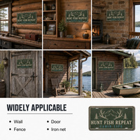 Décoration murale en métal pour cabane de chasse, enseigne en aluminium « Hunt Fish Repeat » pour mur de lodge