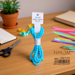 Nastro con pompon ILAN 1 cm x 3 m blu per decorazioni e artigianato - Product Image 3