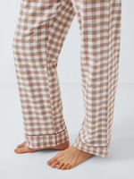Bas de pyjama long pour femme en coton brossé vichy Style décontracté ivoire caramel tricoté vêtements de nuit pour l'été automne printemps