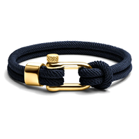 Bracelet Sport en Corde de Nylon Marine Tressée à la Main pour Homme avec Fermoir Manille en Acier Inoxydable Doré – Cadeau Fait Main pour la Saint-Valentin