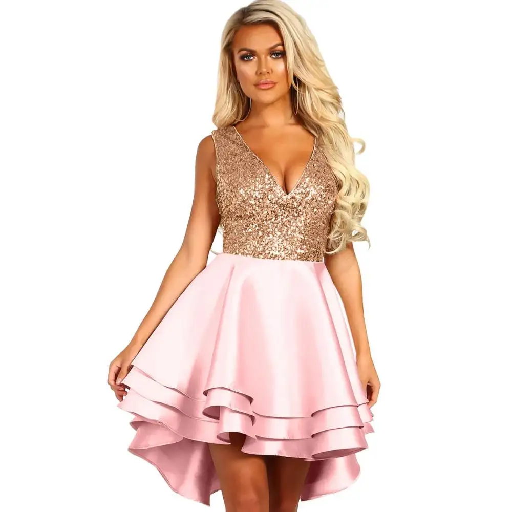 Großhandel Pink Gold Pailletten Lady Sexy Club Kleid