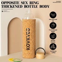 Botol Kaca Borosilikat Tinggi Klasik 550ml/1000ml Tutup Bambu Selubung Gabus Pegangan Baja Tahan Karat Desain Logo Ramah Lingkungan