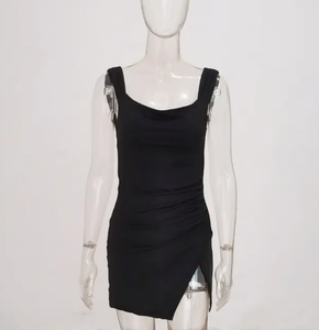 Populaire Simple Style Col Carré Sans Manches Sexy Robes Clubwear Parti <span class=keywords><strong>Noir</strong></span> À Lacets Dos Nu Dames Mini <span class=keywords><strong>Robe</strong></span> - Product Image 5