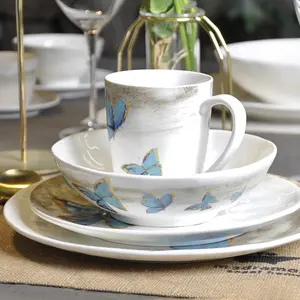 Conjunto de talheres de cerâmica de luxo, conjunto de louças estilo chinês de porcelana com estampa de borboleta, para restaurantes