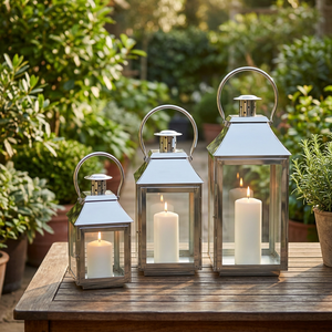 High Demand Set 3 Silver Iron Outdoor Wedding Christmas Valentine's Day <b>Lanterns</b> <b>Large</b> Size Eco-Friendly Durable for Garden - Product Image 2
