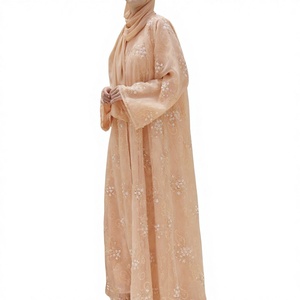 Abaya de mariage élégante en polyester style turc, broderie florale, manches longues, longueur ras du sol, pour la vente en gros - Product Image 3