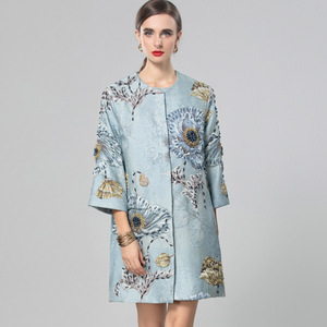2026 신상 여성 우아한 비즈 장식 라운드넥 7부 소매 블루 코트 탑 - Product Image 3