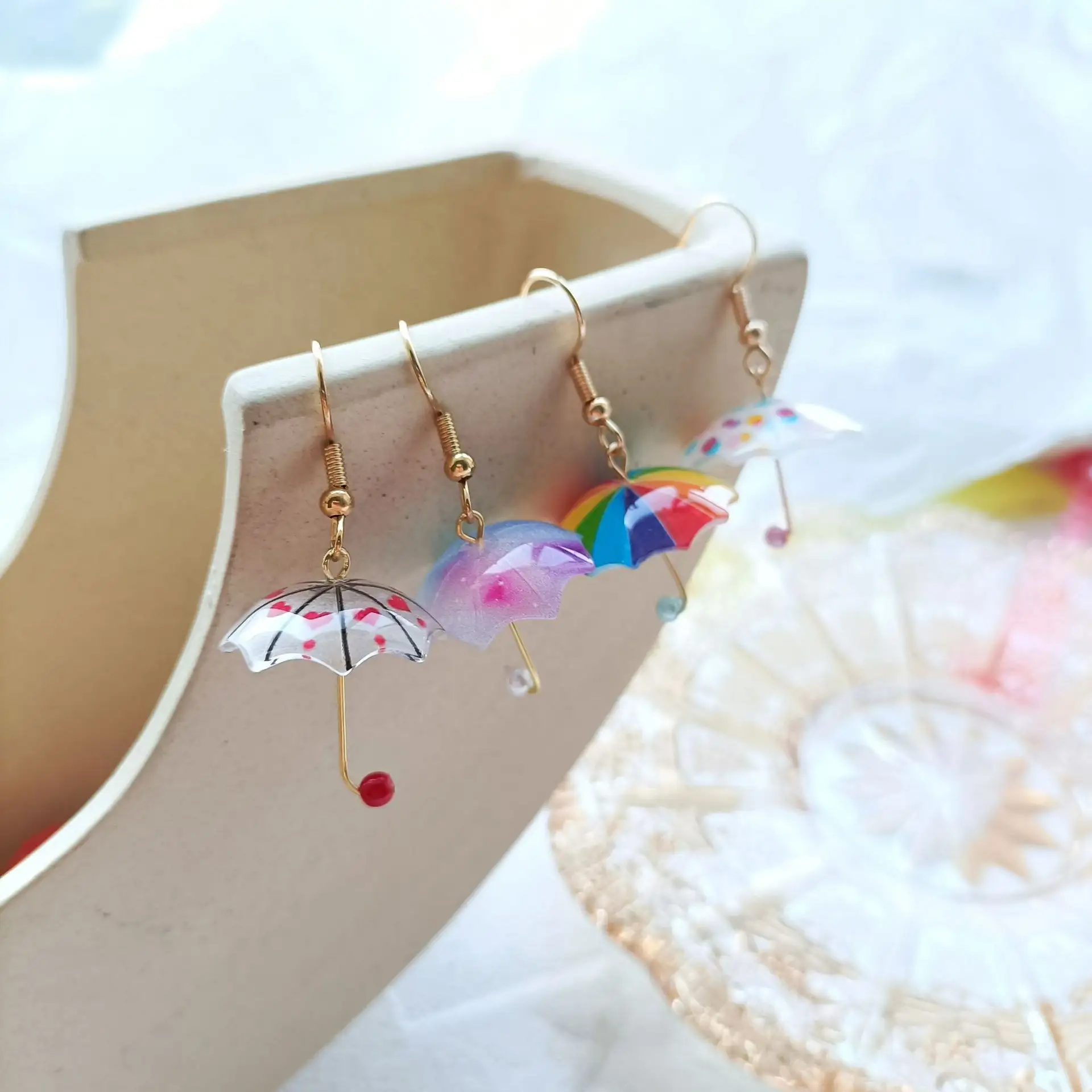 Cute Umbrella Drop Earrings Colored Rainbow Umbrella Korean Dangle Earrings For Women Girls Funny Jewelry Accessories
