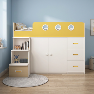 Modern Oak Panel <b>Wood</b> <b>Bunk</b> <b>Bed</b> with Large Storage Wardrobe-PYX Brand for Kids Bedroom Furniture - Product Image 4