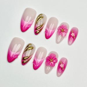 Uñas Postizas Hechas a Mano con Diseño de Almendra Gold Line, Estilo Metálico Simple y Moderno, Uñas Postizas Cruzadas GZ RTS, Pedido Mixto al por Mayor - Product Image 3