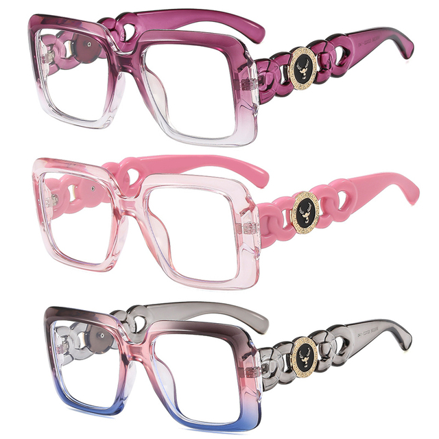 2024 Popular Fashion Oversized Optical Frame Women Square Shades Anti-blue Light Retro Chain Temple Trending Men Round Eyewear
