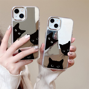 Coque de téléphone Cool Little Black Cat pour IPhone 16Promax Mirror New Simple Mirrors Cover - Product Image 5
