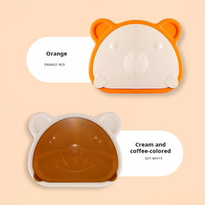 Assiette à dîner compartimentée pour enfant en forme d'ours avec couvercle, cuillère et fourchette, vaisselle de qualité alimentaire pour petites mains - Product Image 4