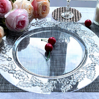 13 pouces vente en gros fête Banquet rond Transparent plante feuilles en plastique Table mariage clair chargeur assiettes pour dîner réception