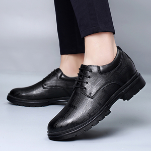 Mocassins Homme Grande Taille 47 en Cuir Véritable Noir Marron à Talon Rehaussant, Chaussures Habillées Formelles d'Affaires à Lacets Respirantes pour Mariage - Product Image 4