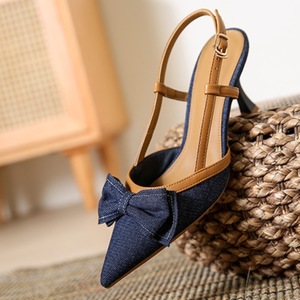 Zapatos de Tacón Fino con Lazo Estilo Coreano de Lujo 2025, Zapatos de Moda Slingback con Punta para Mujer, Zapatos de Tacón D'Orsay de PU - Product Image 2