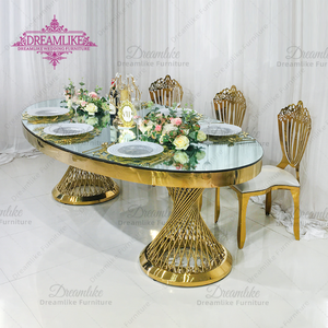 Table à manger en acier inoxydable avec dessus en verre miroir pour hôtels et mariages <span class=keywords><strong>Location</strong></span> de meubles - Product Image 3