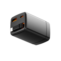 Charger Lipat AS 65W 3-Port 2C+1A PD Pengisian Cepat dengan Kabel Retractable GAN Charger Mendukung AVS untuk 17 Laptop & Ponsel