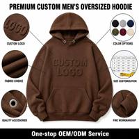 Sweat à capuche oversize en coton 100% marron chocolat, hiver, logo 3D embossé personnalisé, épaules tombantes, poche kangourou, streetwear épais