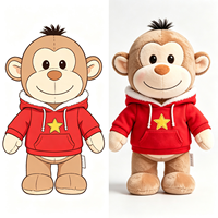 Peluche singe personnalisée en coton PP doux, motif dessin animé, avec sweat à capuche rouge et étoile jaune, adorable jouet en peluche singe