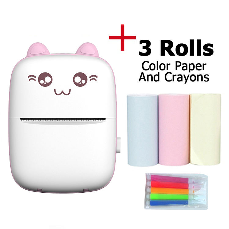 Pink printer+3 color paper+5 crayons