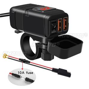Motorcycle <b>Charger</b> SAE to USB Adapter Dual USB Fast <b>Charger</b> 12V Voltmeter with On/Off Power Switch for Phone GPS <b>Tablet</b> - Product Image 1