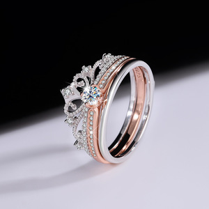Mujeres S925 Castillo de plata esterlina fuegos artificiales apilados de doble capa de oro rosa separado diamante joyería fina anillos de moissanita - Product Image 4
