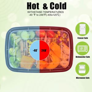 Boîte à bento jetable en plastique PP pour micro-ondes, 750 ml, 1000 ml, 1250 ml, 1500 ml, contenants alimentaires à 1 ou 2 compartiments, boîte à lunch - Product Image 4