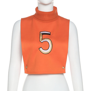 K21l09654 Solid Color Embroidered Sleeveless T-shirt Knitted <strong>Turtleneck</strong> Tube <strong>Top</strong> Hollow Out Women <strong>Crop</strong> <strong>Top</strong> - Product Image 6