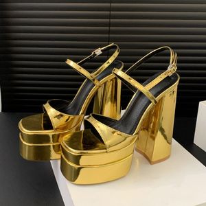 Nuevo Calzado de Verano para Mujer, Sandalias de Diseñador Doradas/Plateadas, Zapatos de Plataforma con Tacón para Mujer - Product Image 4