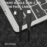 Câble de charge rapide USB Type-C PD 240W 10Gbps 5A à angle droit 1M avec gaine en nylon pour ordinateur, scanner, téléphone, tablette, appareil photo Android