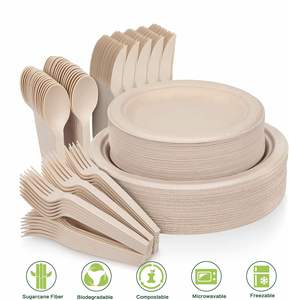 Juego de Cubiertos de Papel de Bambú Biodegradable, Tenedores y Cucharas Desechables Ecológicos, Servilletas Pre-Enrolladas, Vajilla para Viajes, Bodas y Comidas - Product Image 2