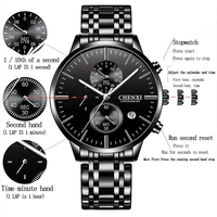 Reloj de Cuarzo Cronógrafo de Moda de Lujo Unisex CHENXI, Caja de Acero Inoxidable de 44 mm, Esfera con Puntero Luminoso, Resistente al Agua 30M