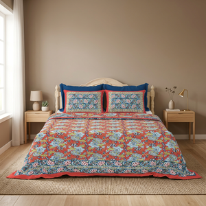 Screen Printed Cotton <b>Quilt</b> Set with Embroidered Floral Pattern Queen <b>King</b> <b>Size</b> Bedding Cover and Pillowcases All-Season Use - Product Image 2