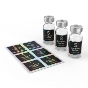 Autocollants noirs mats imperméables, résistants aux rayures, avec cadre laser irisé et texte de marque personnalisé pour flacon Xilin en verre lyophilisé - Product Image 1