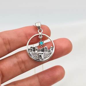 Venta al por mayor de alta calidad azul ópalo ESTRELLA DE <span class=keywords><strong>David</strong></span> collar mujeres 316l Acero inoxidable plata joyería Ciudad Vieja Jerusalén collar - Product Image 3