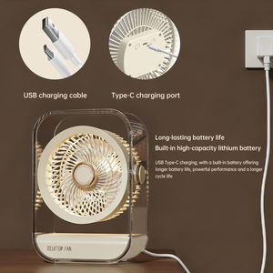 USB Rechargeable Intelligent Low Noise Household Portable <b>Wall</b> Mounted Air Circulation Table Desk Fan With Warm Night <b>Light</b> Usb - Product Image 2