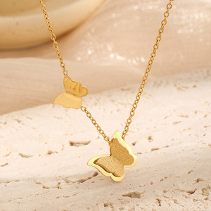 18 fu 18K altın kaplama buzlu kelebek kolye paslanmaz çelik kolye küpe yüzük bileklik kadınlar moda takı setleri - Product Image 4