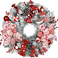Couronne de Noël en gros avec nœud et bonbons, ornement à suspendre pour la décoration de la maison et des fêtes