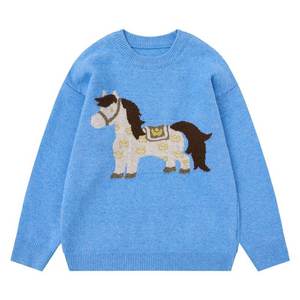 Pull <span class=keywords><strong>rond</strong></span> rouge Joychuang pour l'année du Cheval, unisexe, tricot d'hiver, haut <span class=keywords><strong>de</strong></span> Noël, couche <span class=keywords><strong>de</strong></span> base lourde - Product Image 3