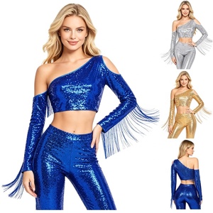 Women <b>Sequin</b> Latin Dance Costume One Shoulder Fringe Crop <b>Top</b> Tassel <b>Tops</b> Ballroom Salsa Performance Custom - Product Image 1